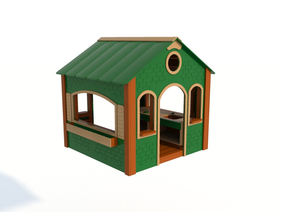Stone Cottage w/ Flower Boxes - Outdoor Playhouse - Playtopia, Inc.