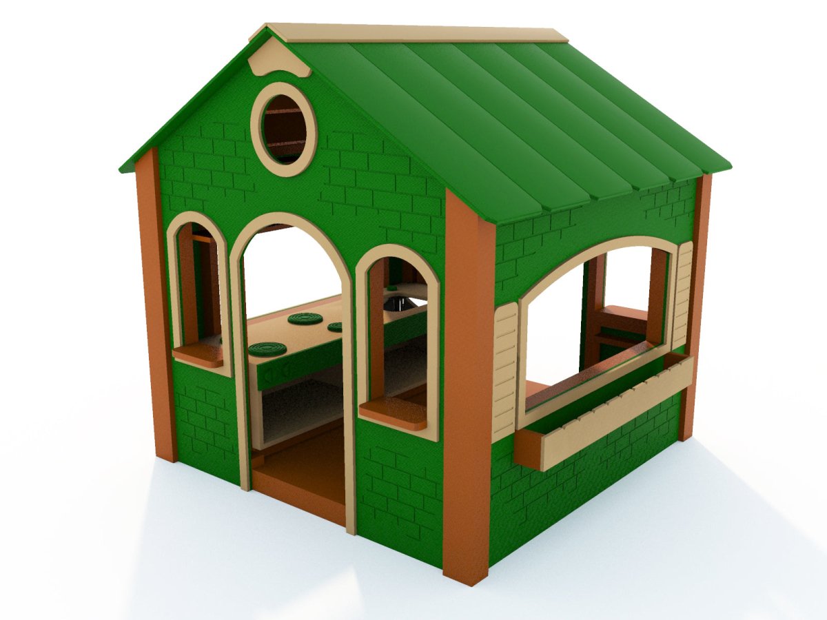 Stone Cottage w/ Flower Boxes - Outdoor Playhouse - Playtopia, Inc.