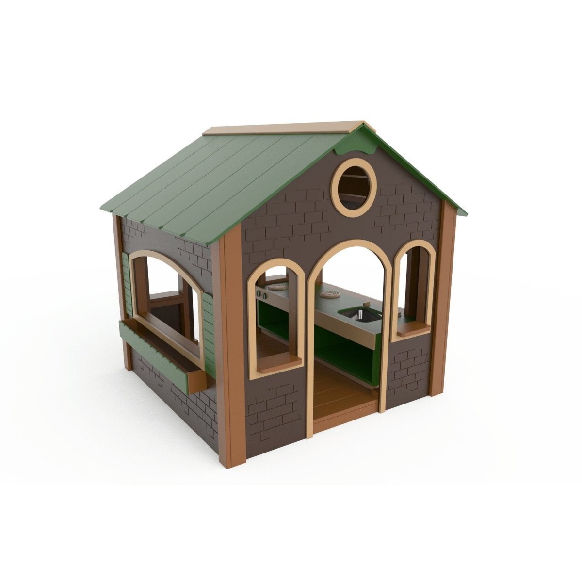 Stone Cottage w/ Flower Boxes - Outdoor Playhouse - Playtopia, Inc.