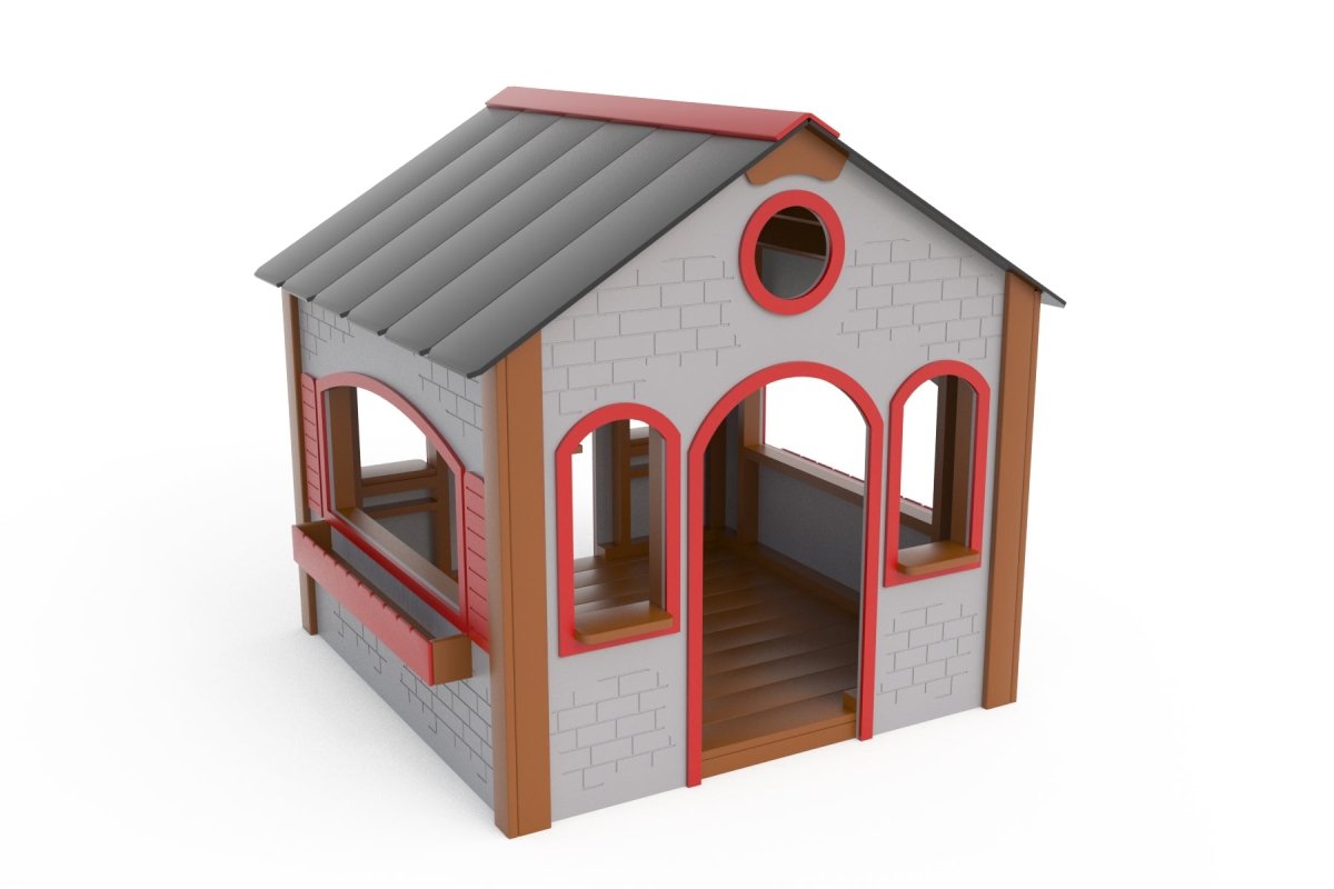 Stone Cottage w/ Flower Boxes - Outdoor Playhouse - Playtopia, Inc.